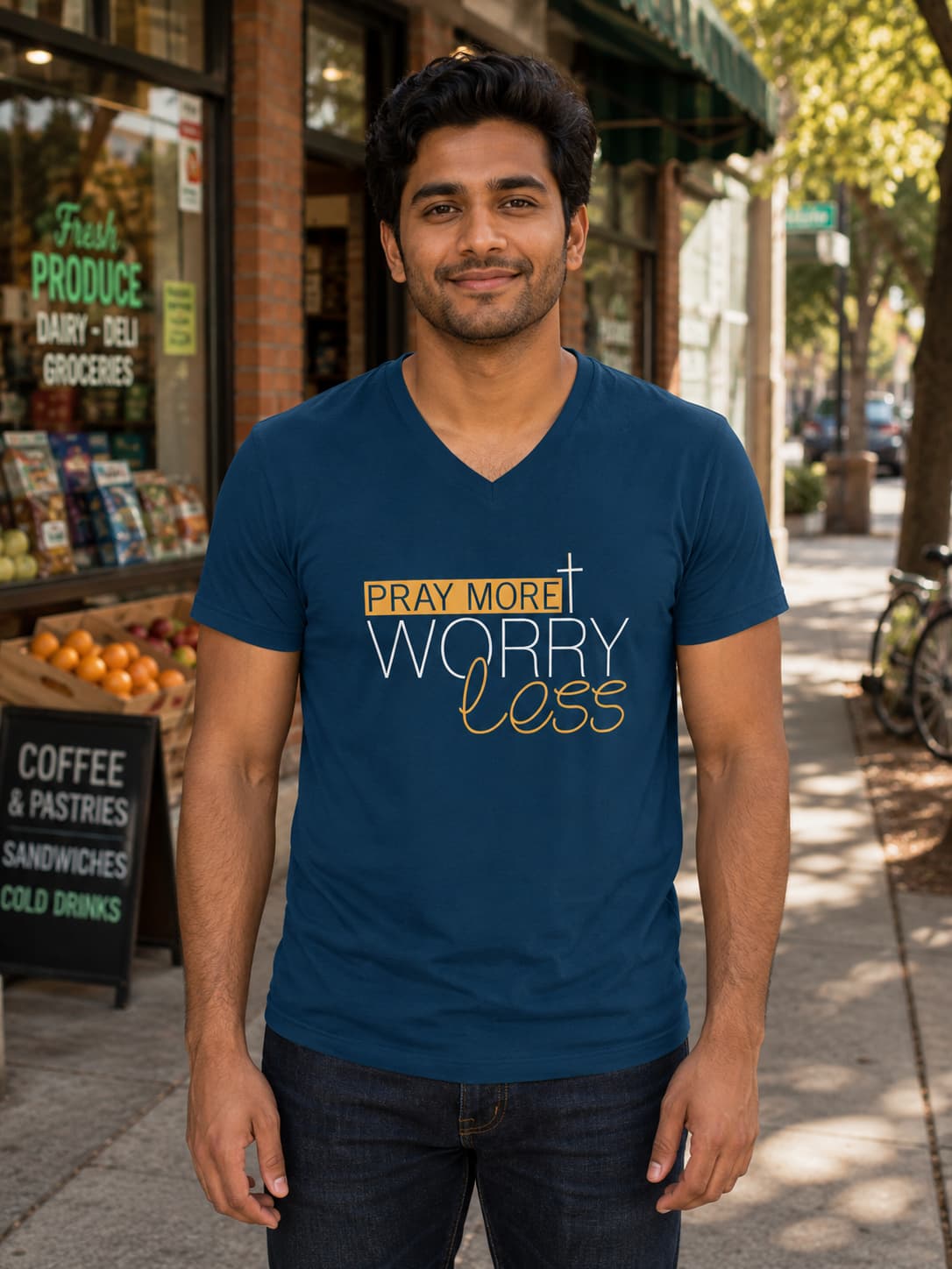 MENS NAVY BLUE VNECK T-SHIRT