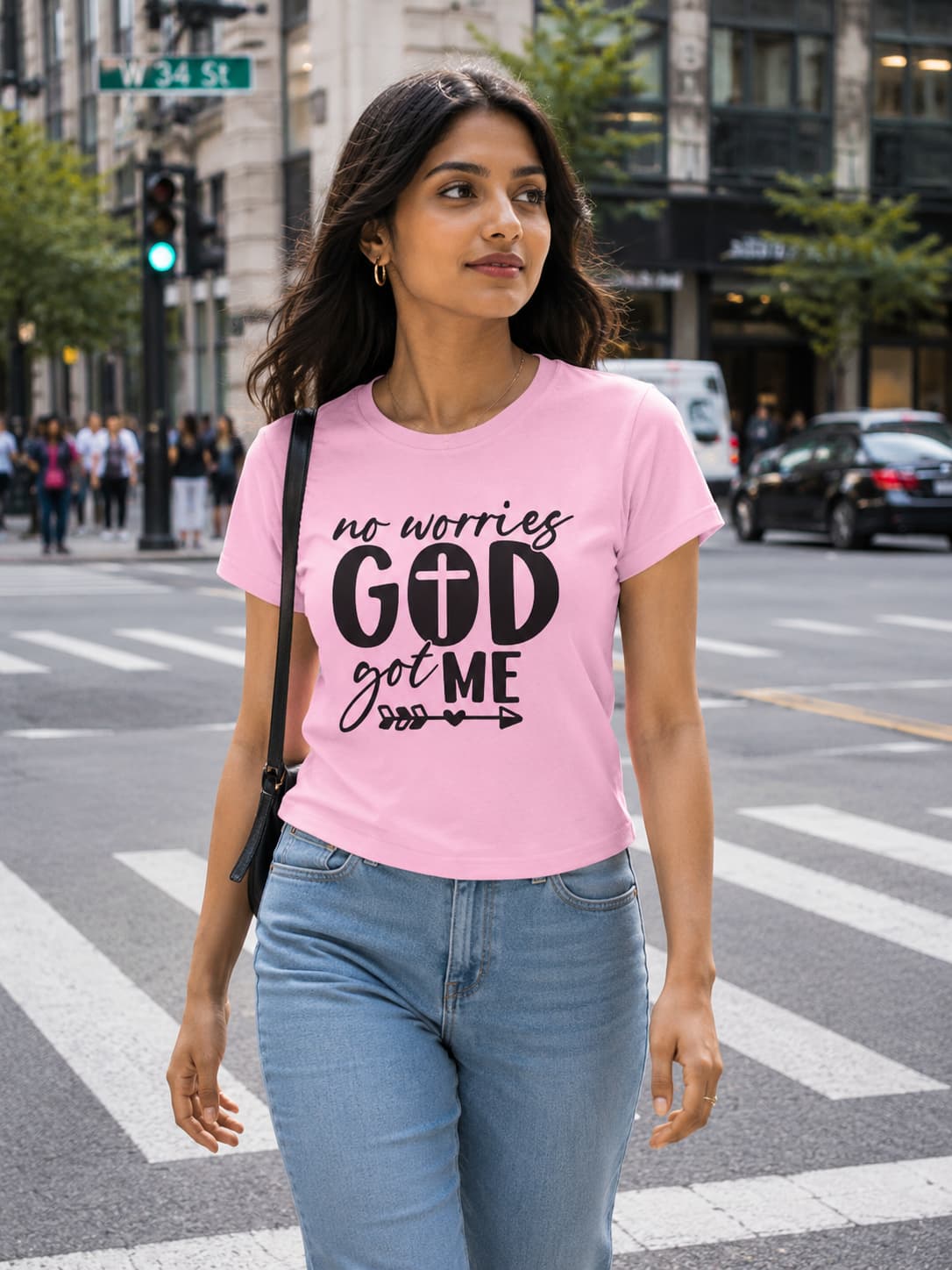 Karavirs® Trusting Light Pink graphic tee for women India
