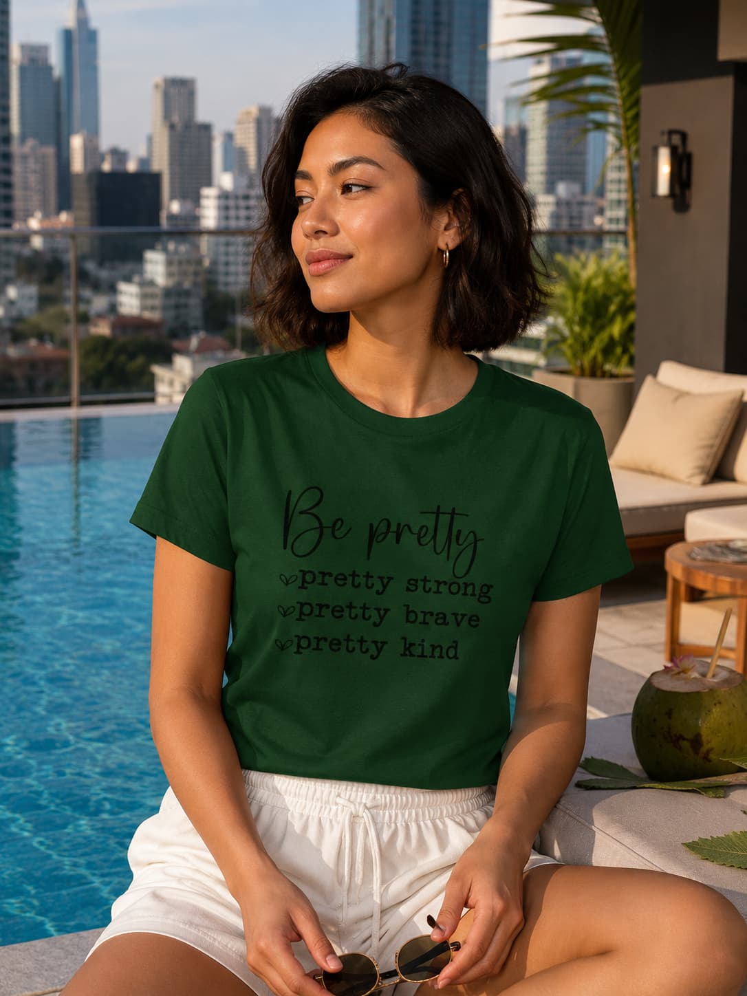 WOMENS OLIVE GREEN ROUNDNECK T-SHIRT