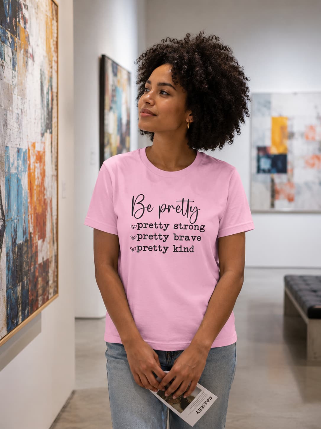 WOMENS LIGHT PINK ROUNDNECK T-SHIRT