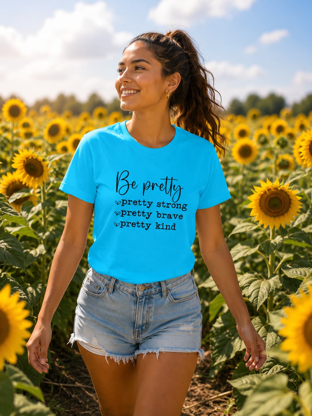 WOMENS SKY BLUE ROUNDNECK T-SHIRT