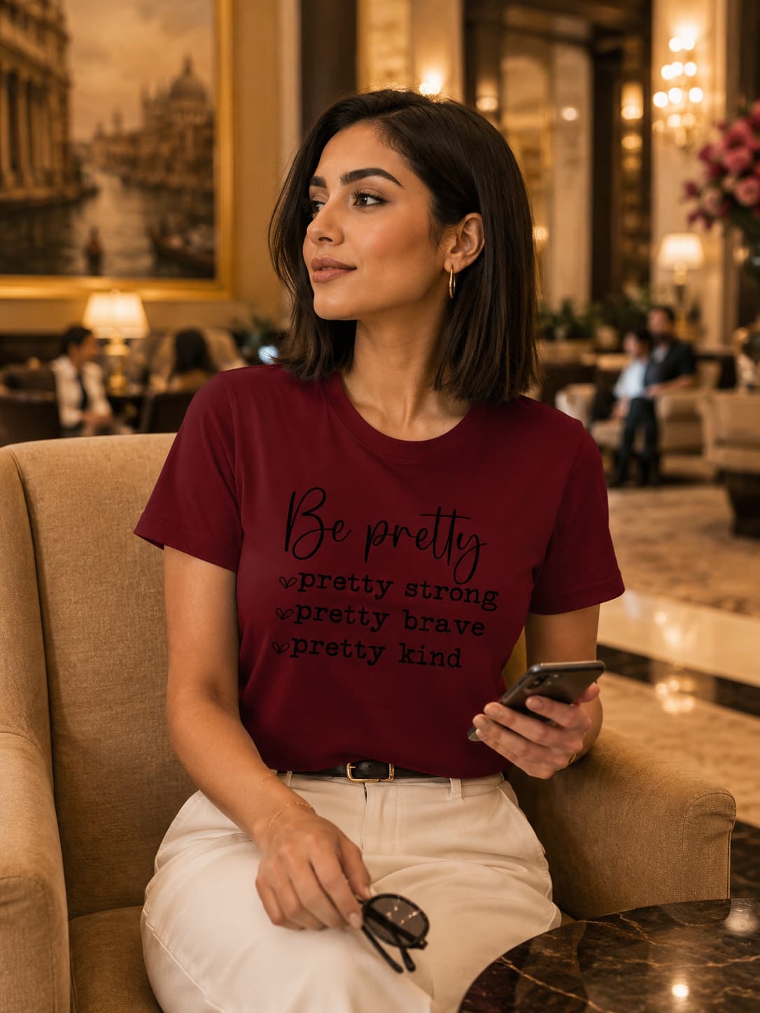 WOMENS MAROON ROUNDNECK T-SHIRT