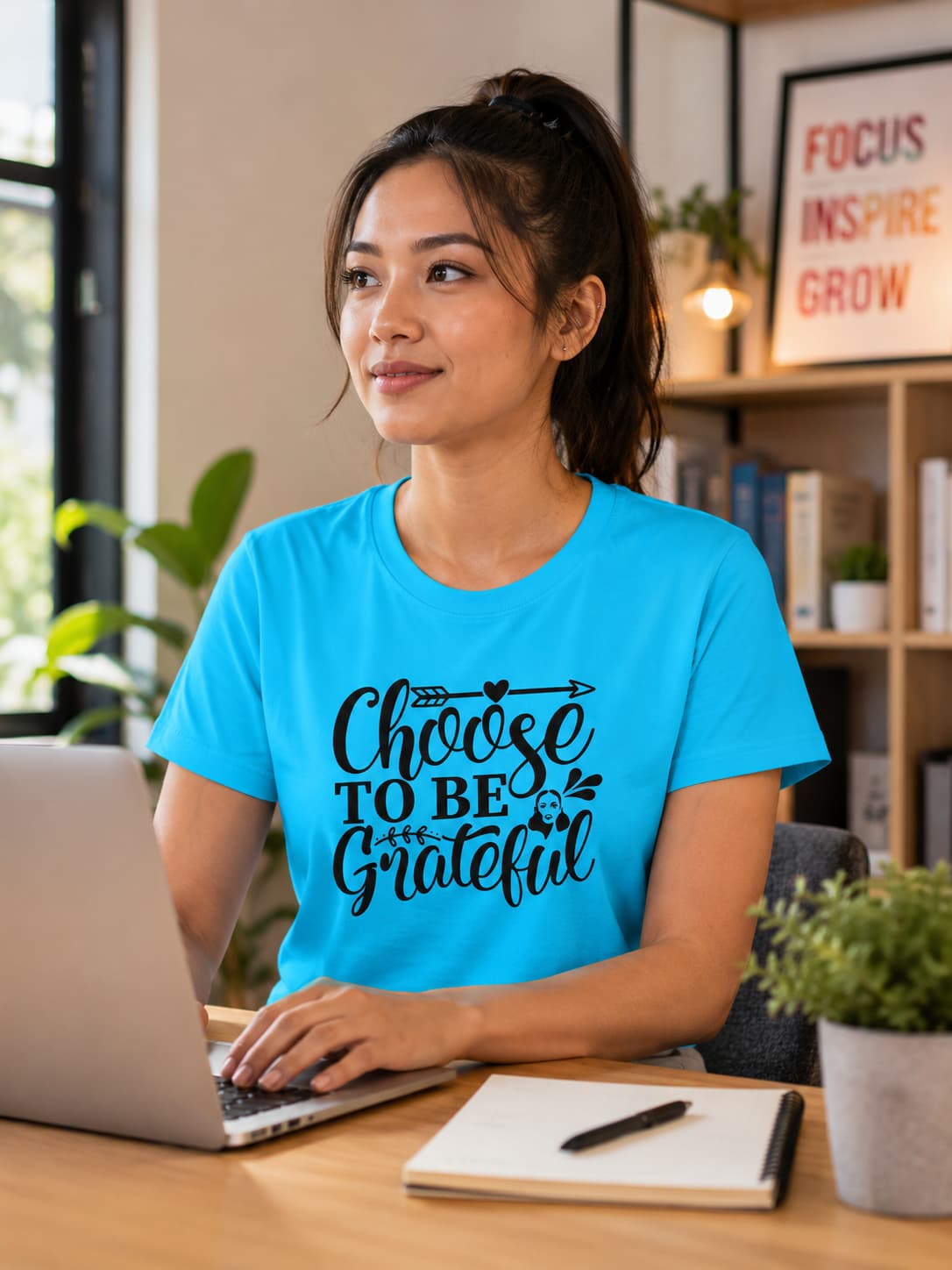 WOMENS SKY BLUE ROUNDNECK T-SHIRT