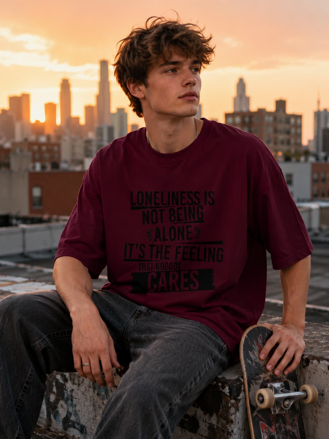 MENS BURGUNDY OVERSIZED T-SHIRT