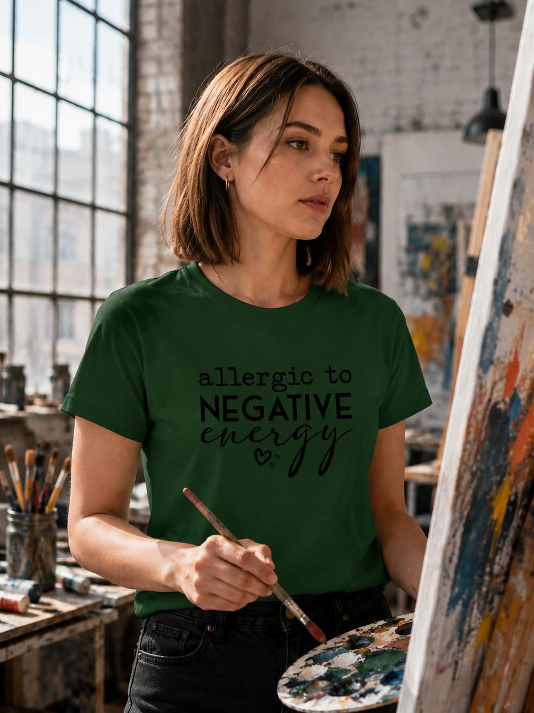 WOMENS OLIVE GREEN ROUNDNECK T-SHIRT