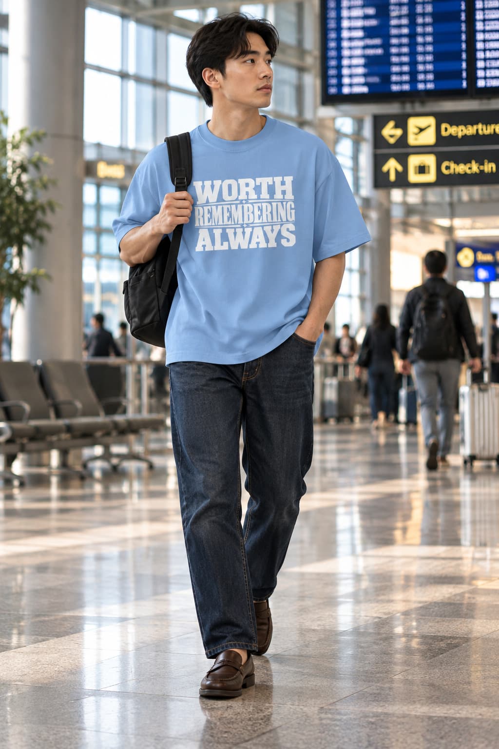 MENS BABY BLUE OVERSIZED ROUNDNECK T-SHIRT