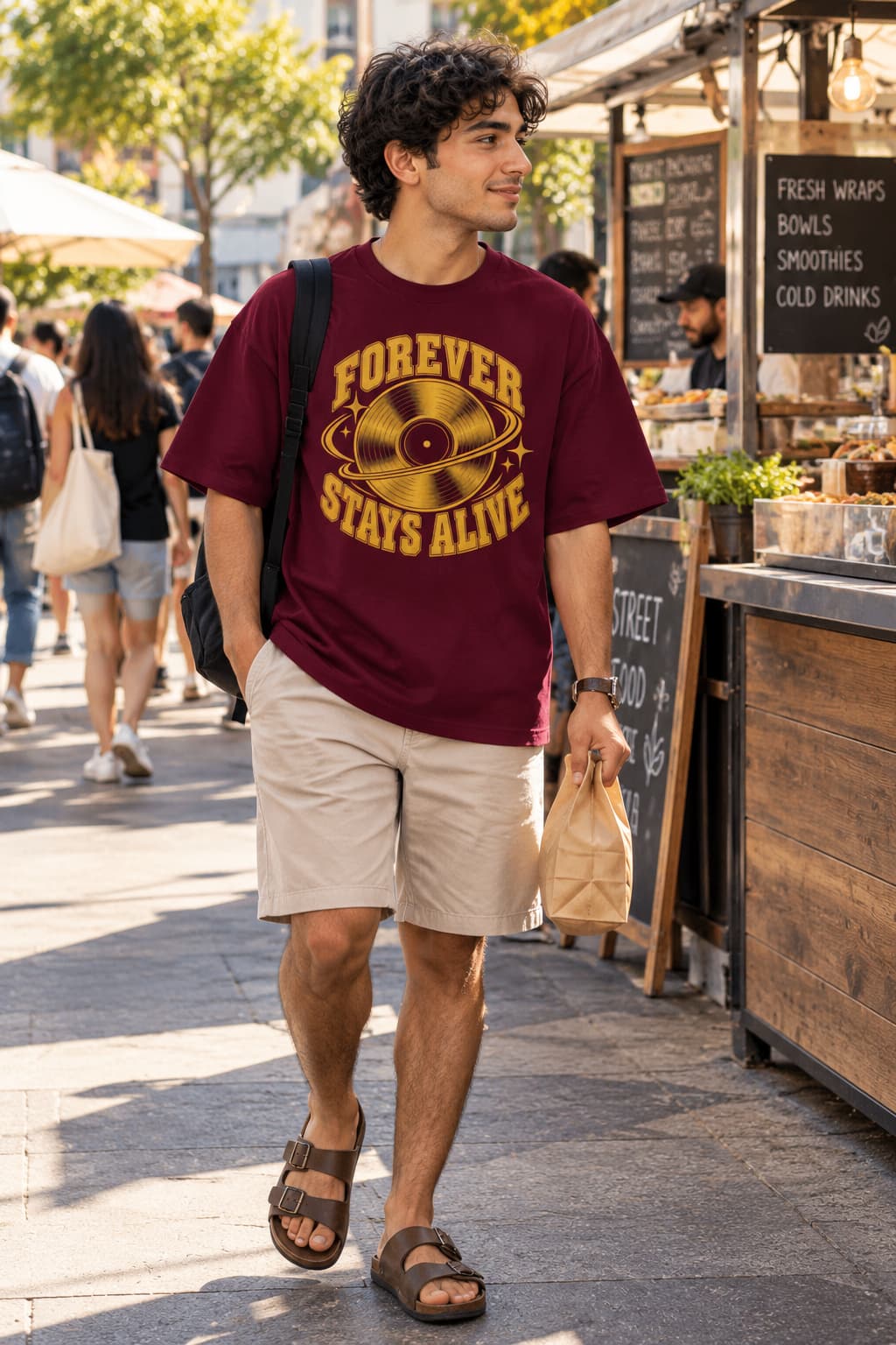 MENS BURGUNDY OVERSIZED ROUNDNECK T-SHIRT