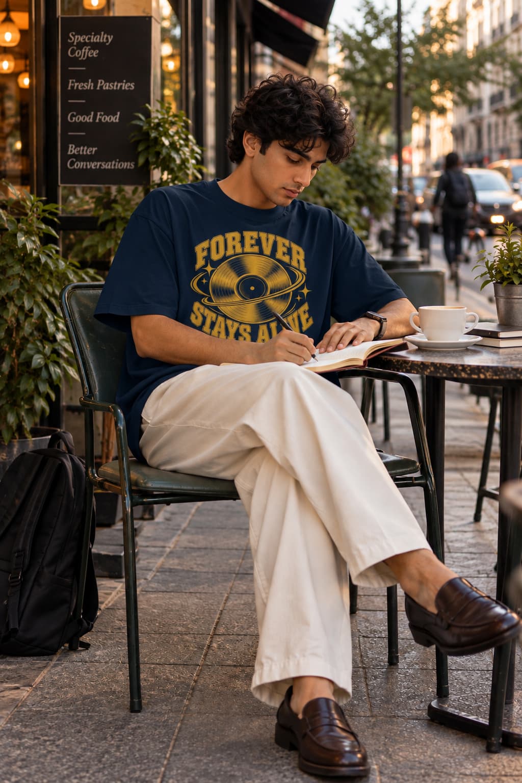 MENS NAVY BLUE OVERSIZED ROUNDNECK T-SHIRT
