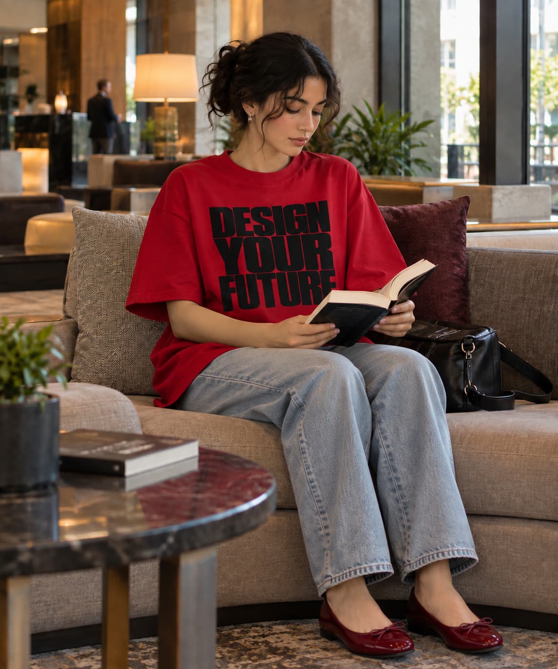 WOMENS RED OVERSIZED ROUNDNECK T-SHIRT