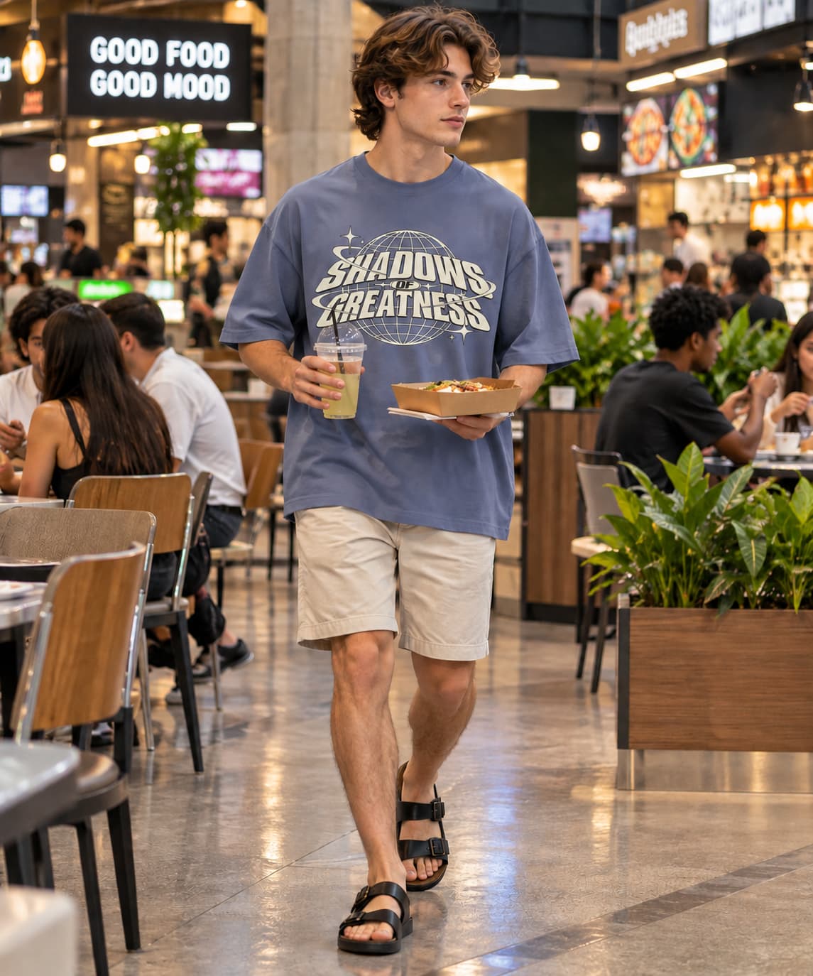MENS STEEL GREY OVERSIZED ROUNDNECK T-SHIRT