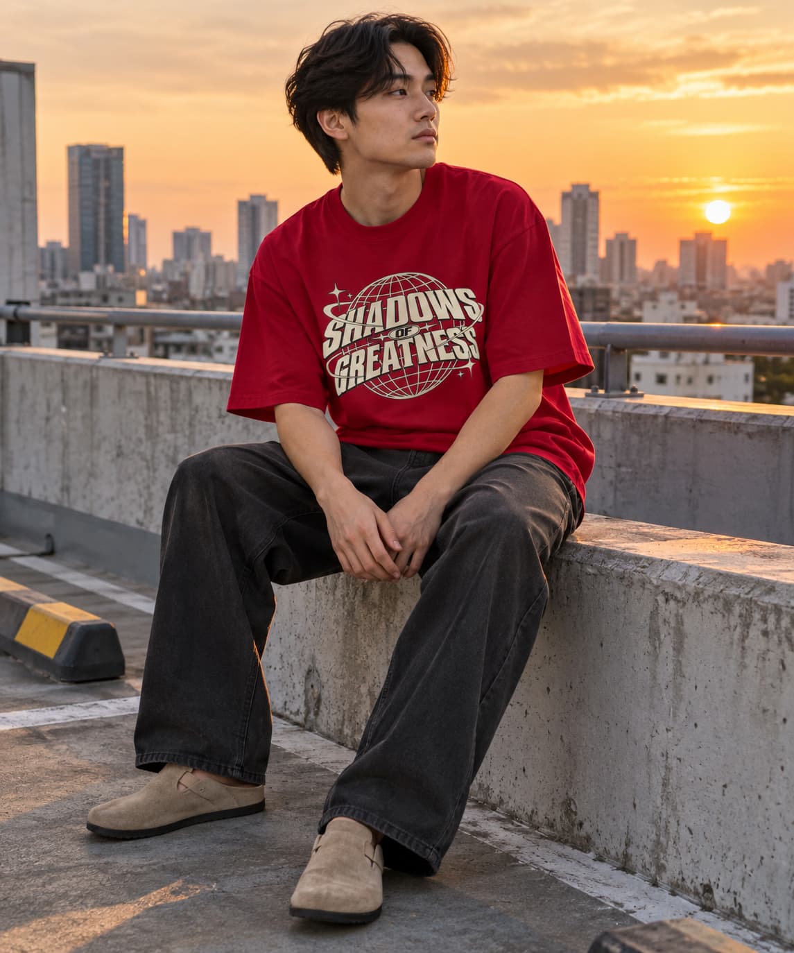 MENS RED OVERSIZED ROUNDNECK T-SHIRT
