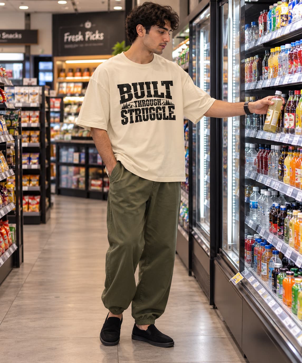MENS OFF WHITE OVERSIZED ROUNDNECK T-SHIRT