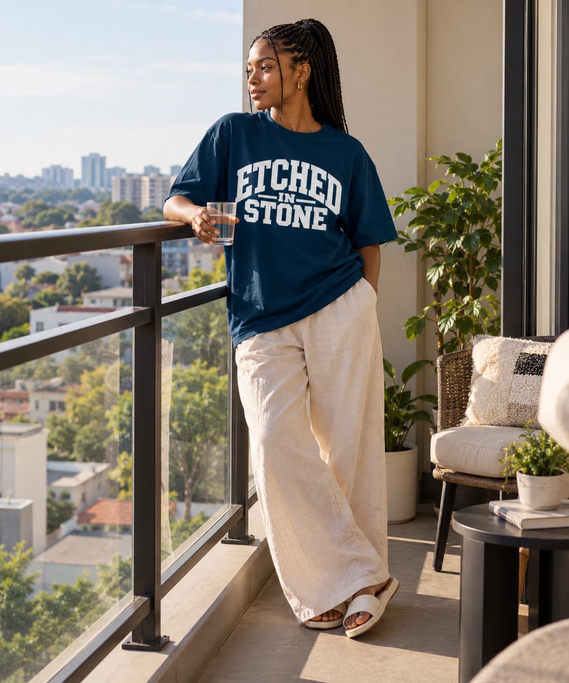 WOMENS NAVY BLUE OVERSIZED ROUNDNECK T-SHIRT