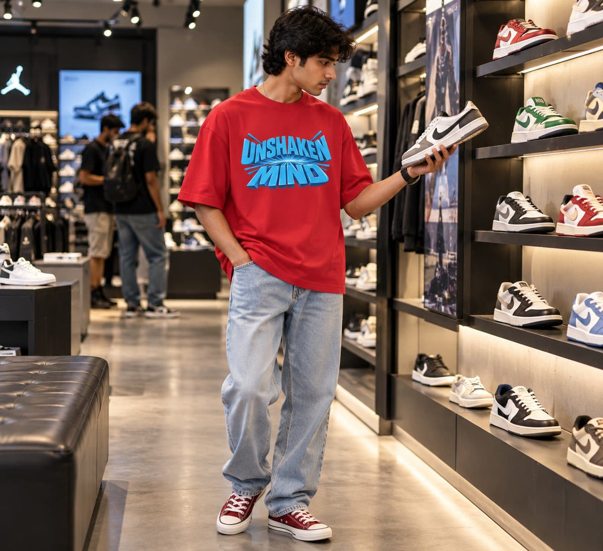 MENS RED OVERSIZED ROUNDNECK T-SHIRT