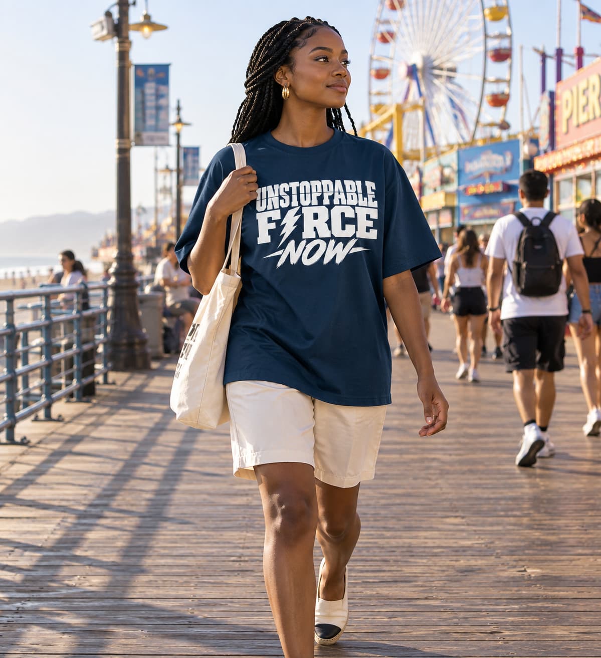 WOMENS NAVY BLUE OVERSIZED ROUNDNECK T-SHIRT