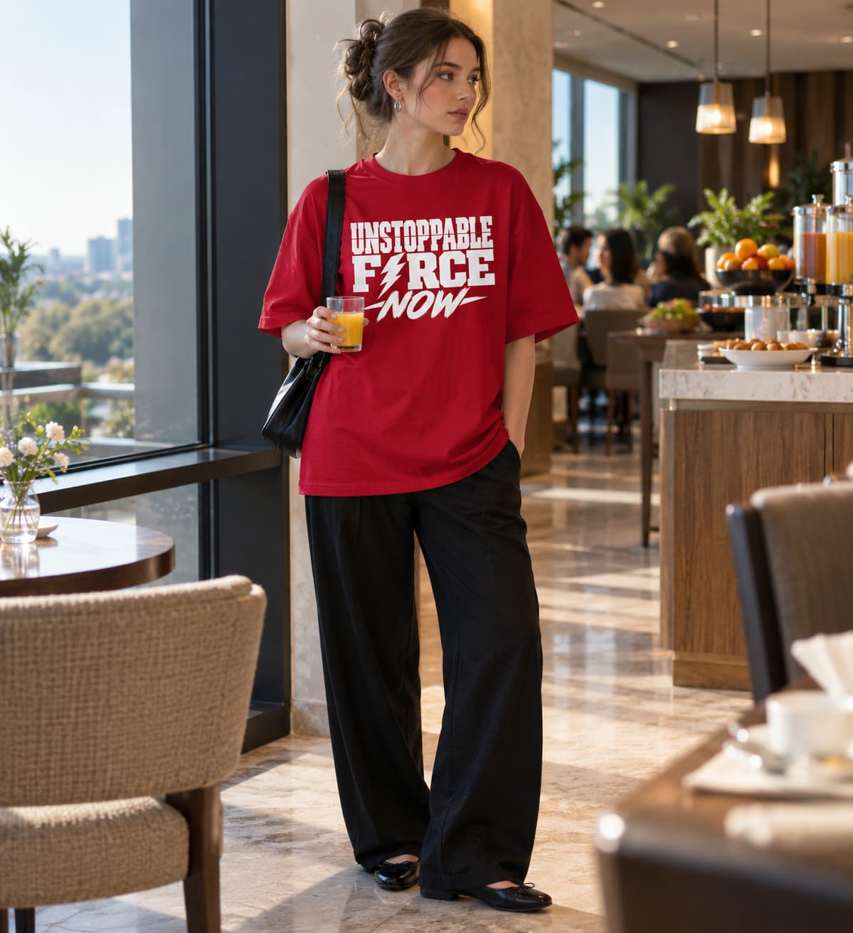 WOMENS RED OVERSIZED ROUNDNECK T-SHIRT