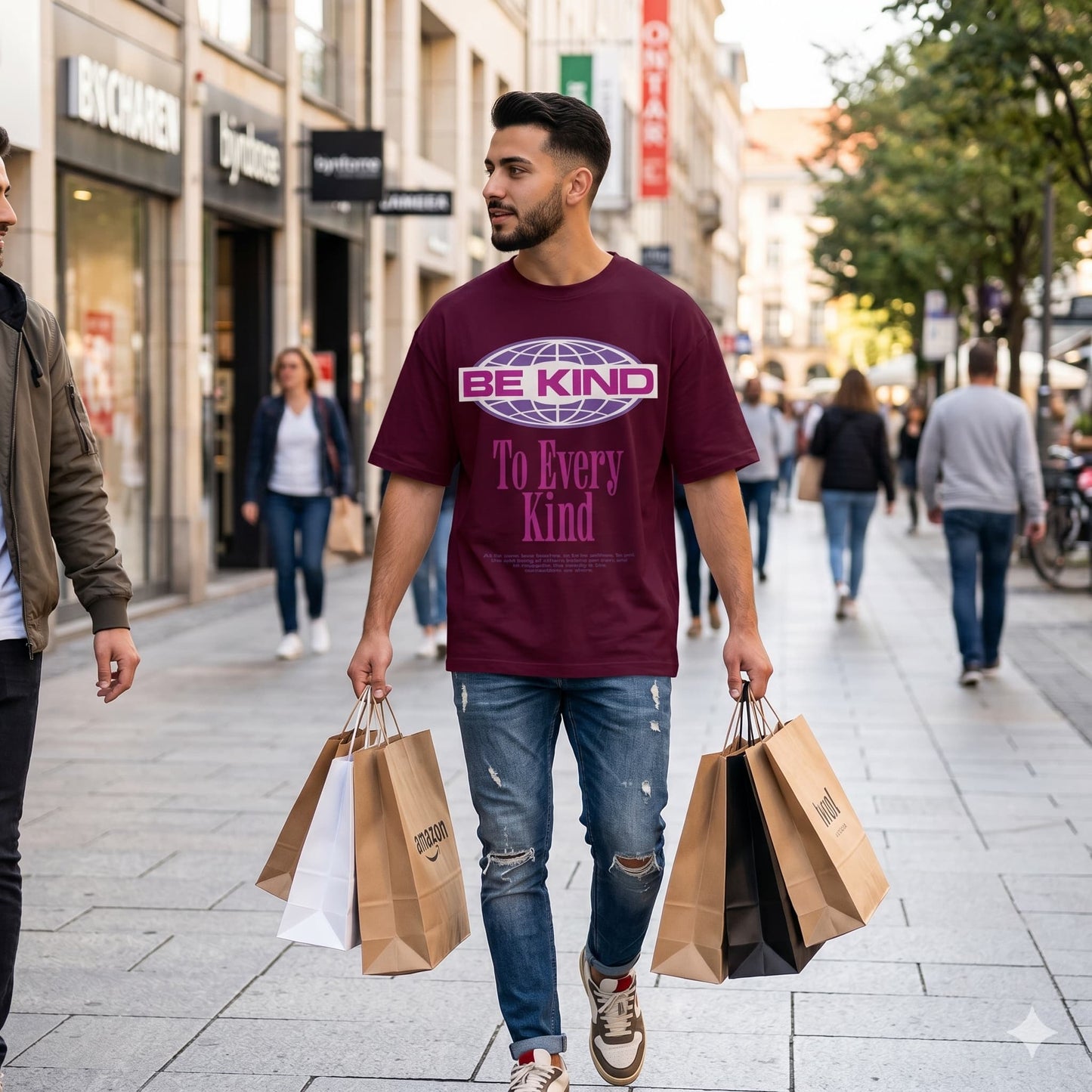 Men's Burgundy Oversized Round Neck T-shirts