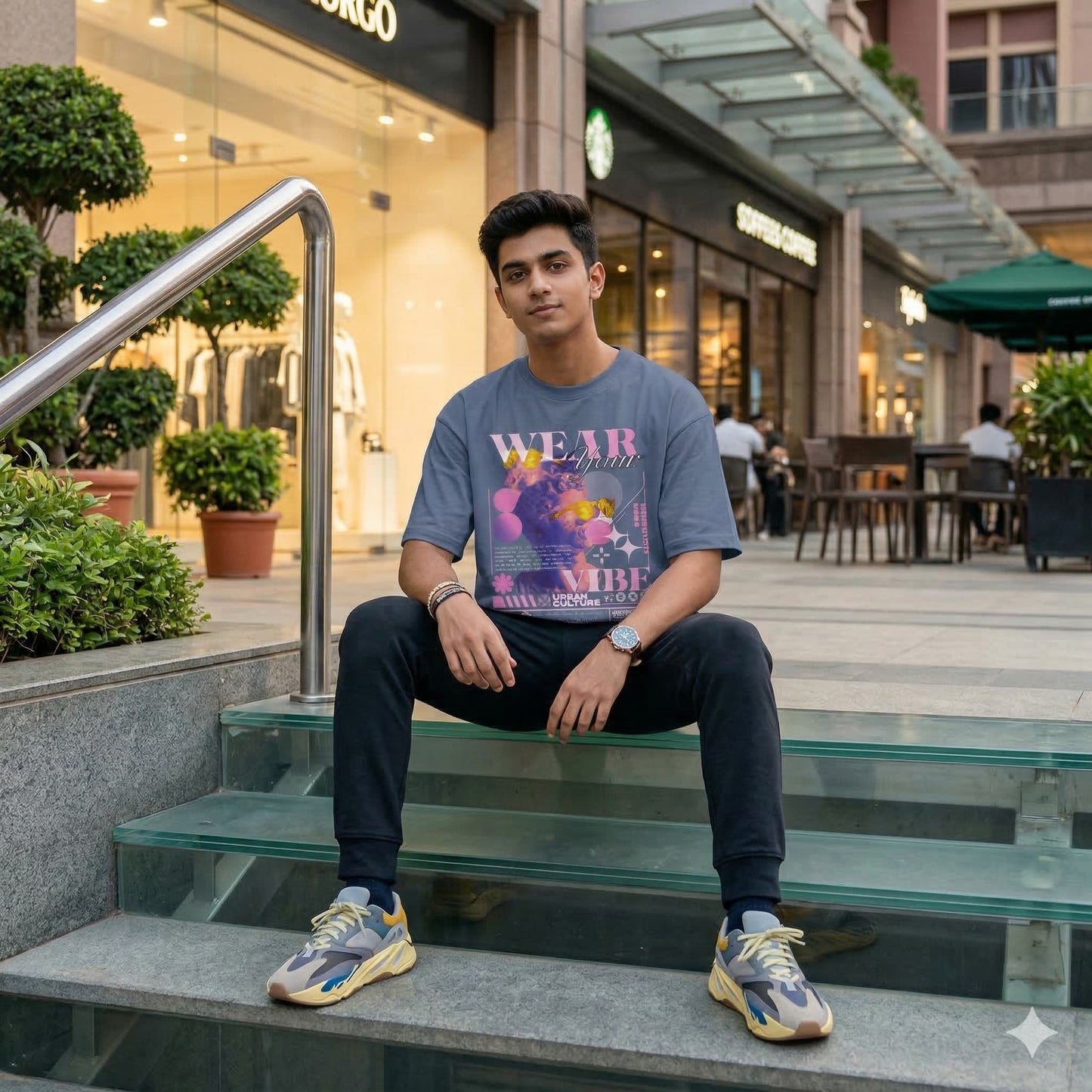 Men's Steel Grey Oversized Round Neck T-shirts