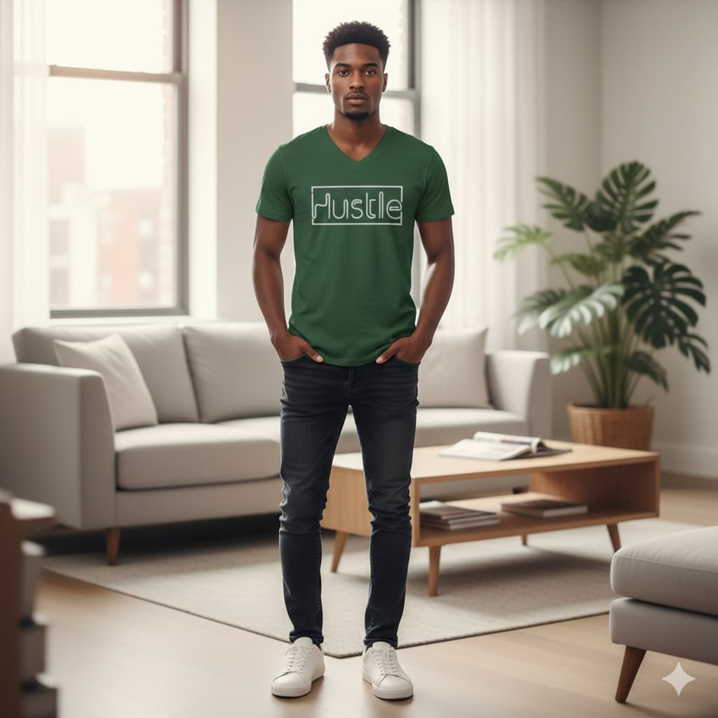 MENS OLIVE GREEN VNECK T-SHIRT