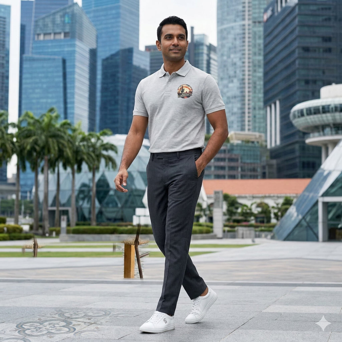 Men's Melange Grey Polo T-shirts