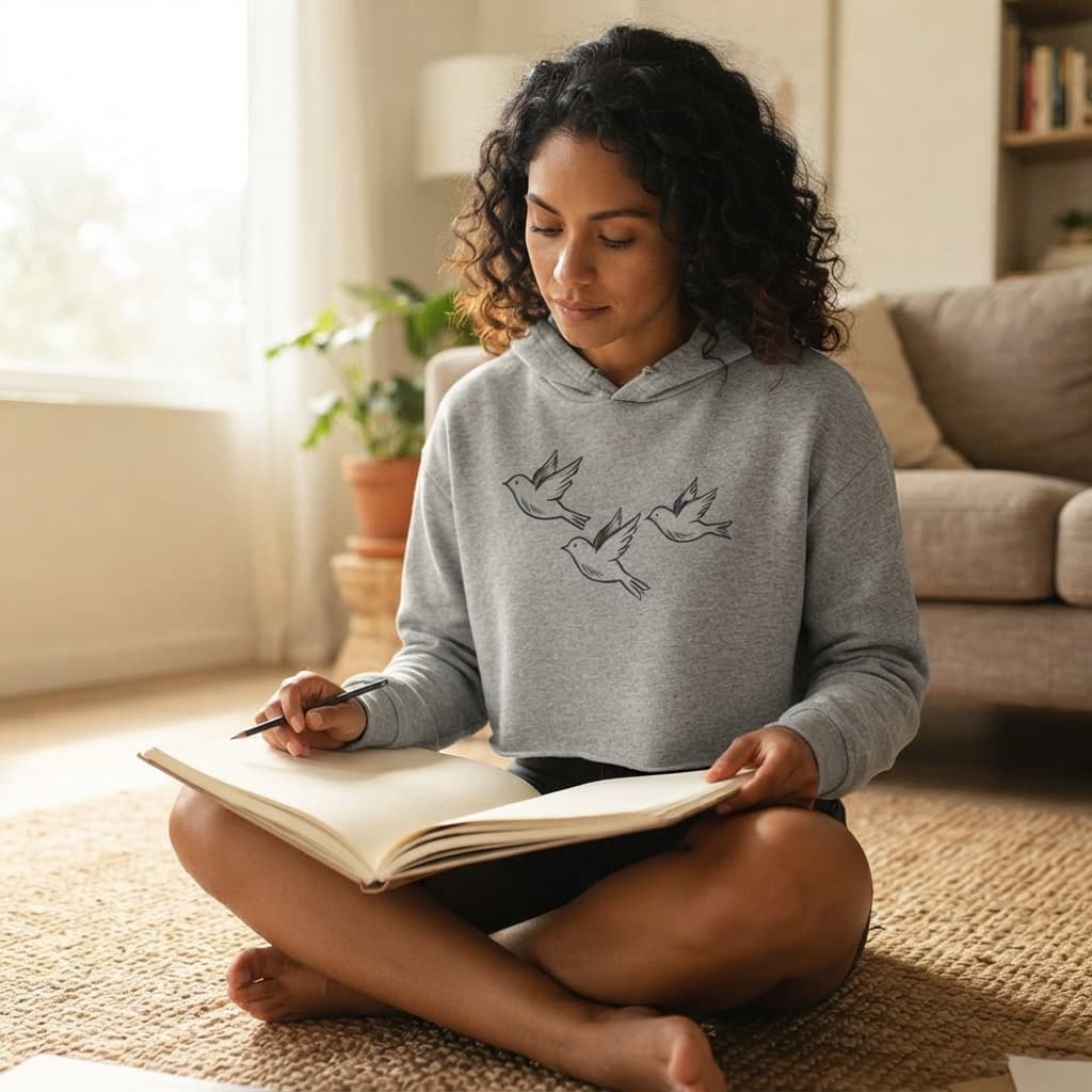karavirs™ Flying Birds — Melange Grey Crop Hoodie
