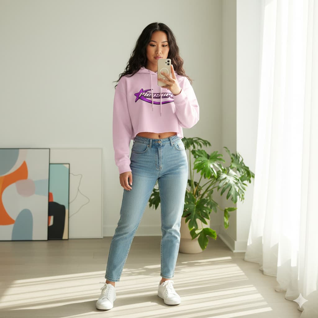 WOMENS LIGHT PINK CROP HOODIES