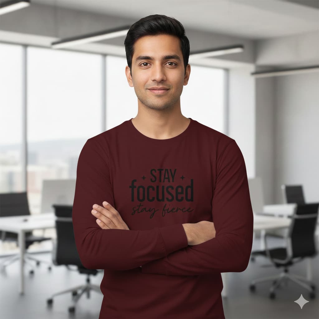 MENS MAROON ROUNDECK F/S T-SHIRT