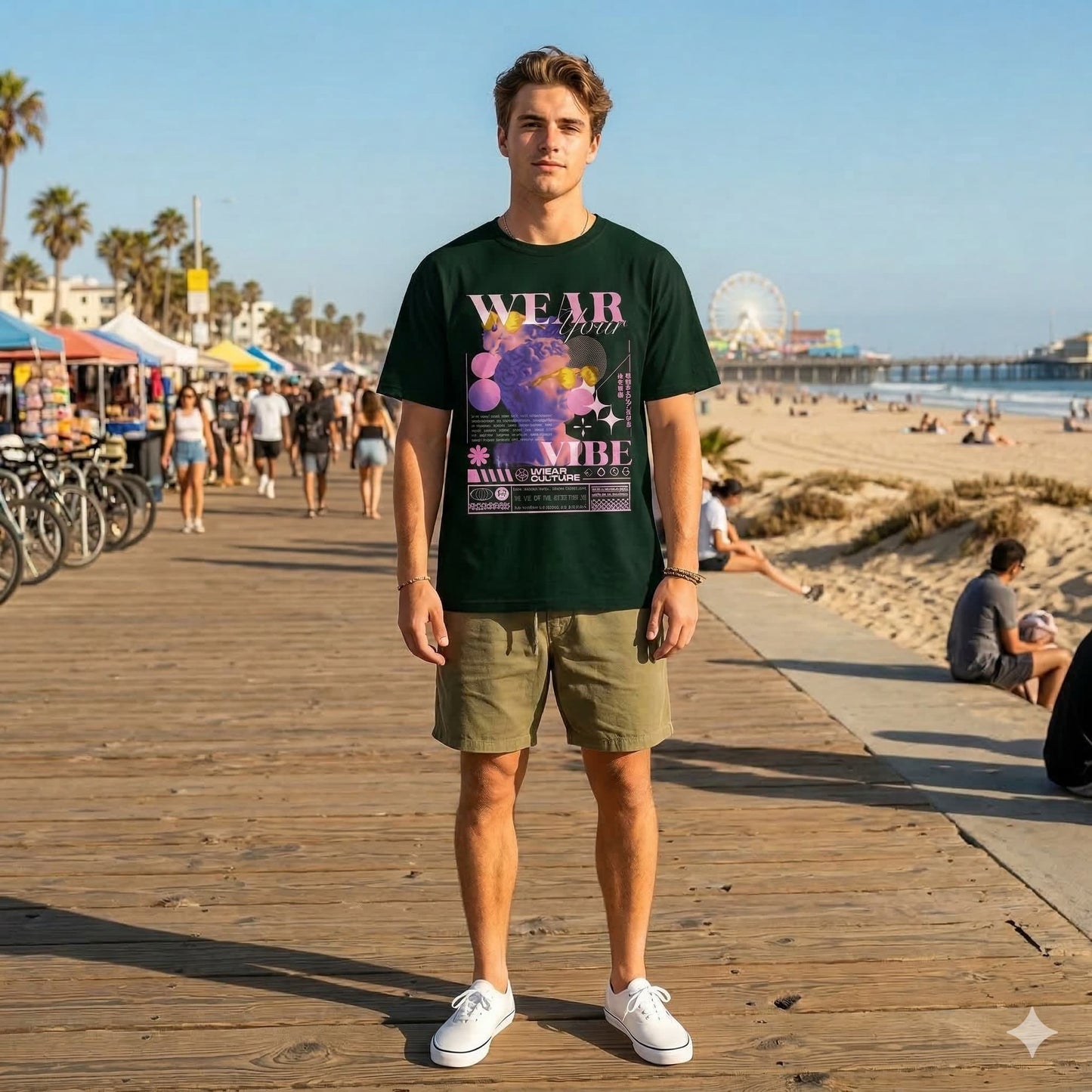 Men's Bottle Green Oversized Round Neck T-shirts