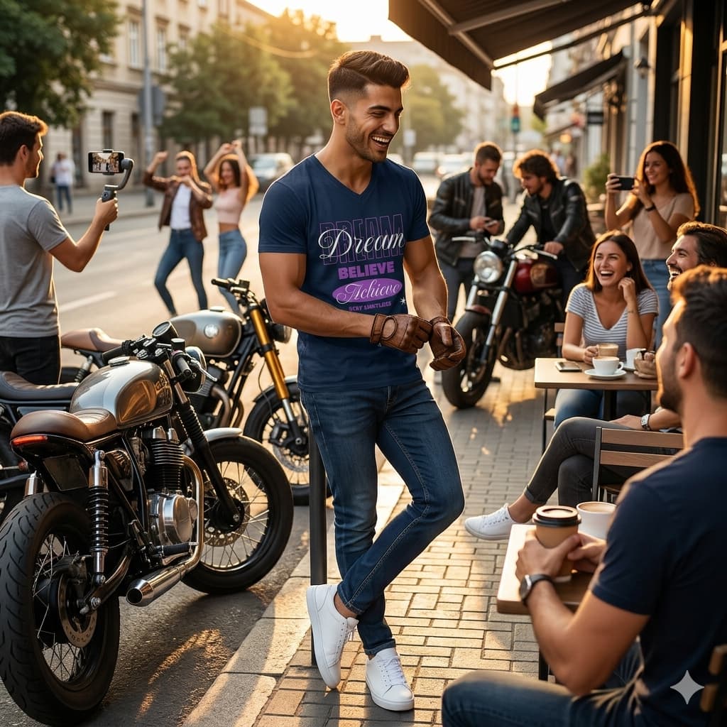 Men's Navy Blue V Neck T-shirt