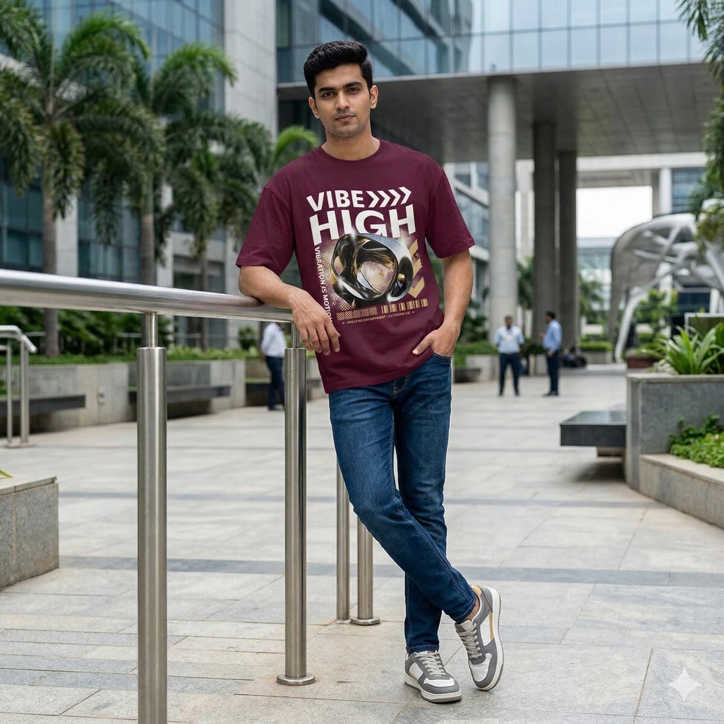 Men's Burgundy Oversized Round Neck T-shirts