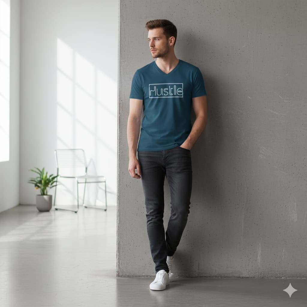 MENS NAVY BLUE VNECK T-SHIRT