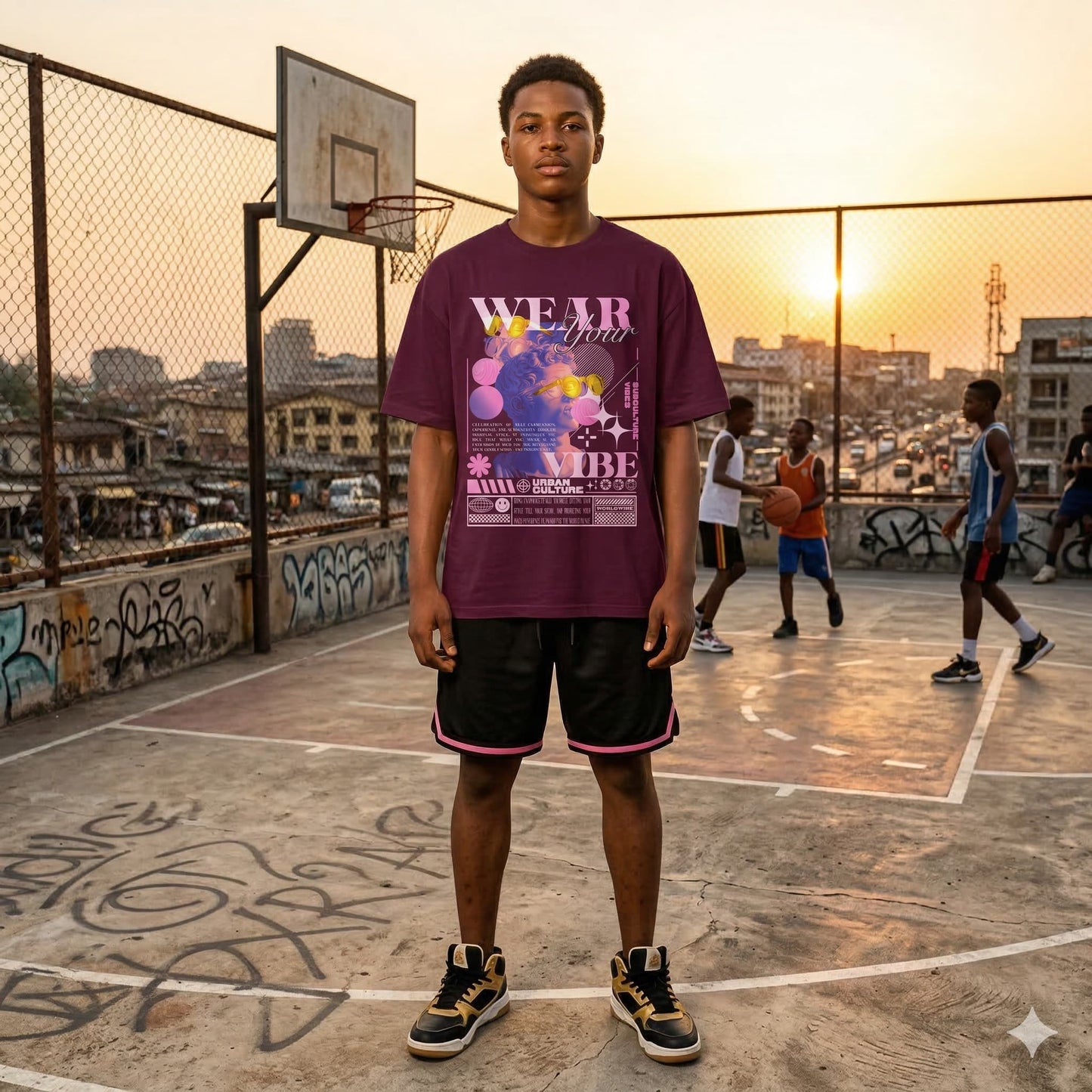 Men's Burgundy Oversized Round Neck T-shirts