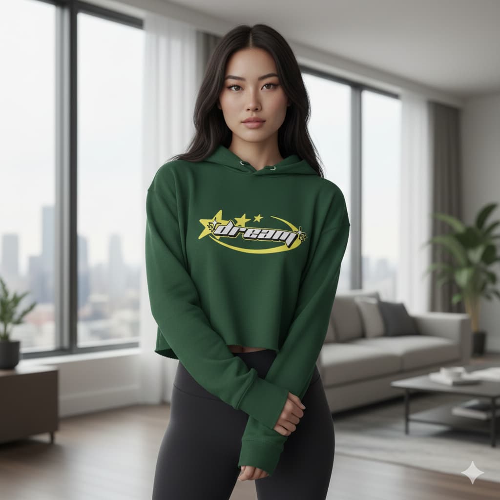 WOMENS OLIVE GREEN CROP HOODIES