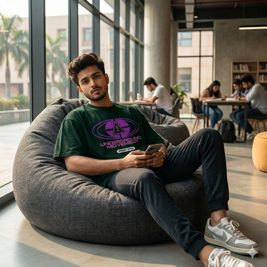 Men's Bottle Green Oversized Round Neck T-shirts