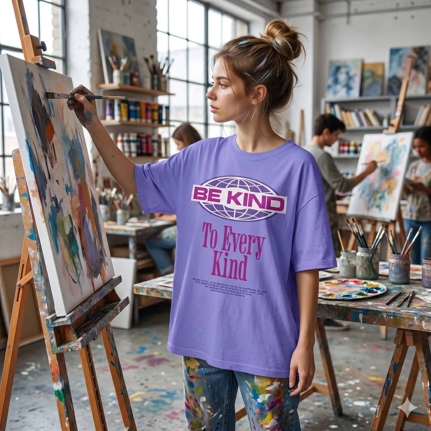 Women's Iris Lavender Oversized Round Neck T-shirts