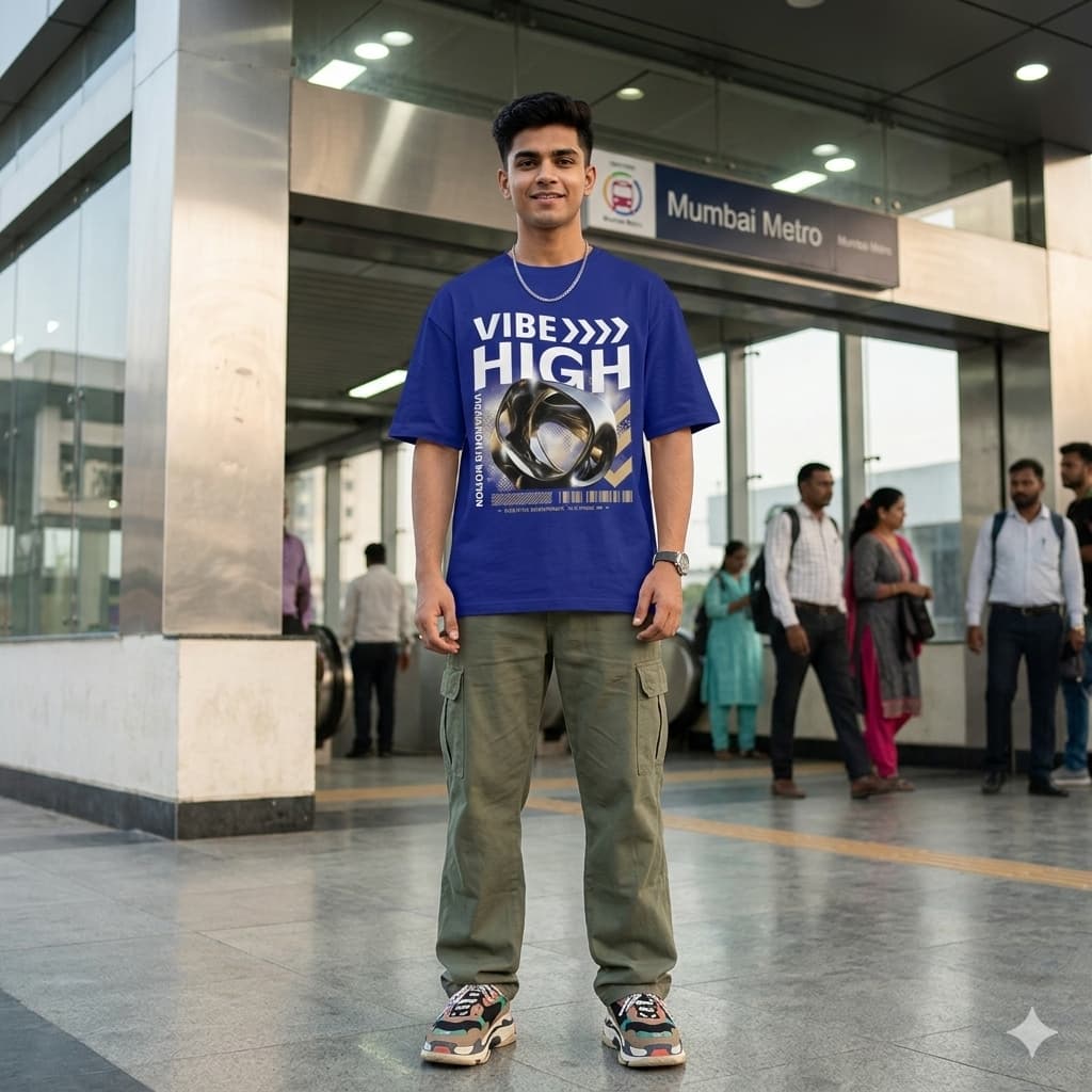 Men's Royal Blue Oversized Round Neck T-shirt