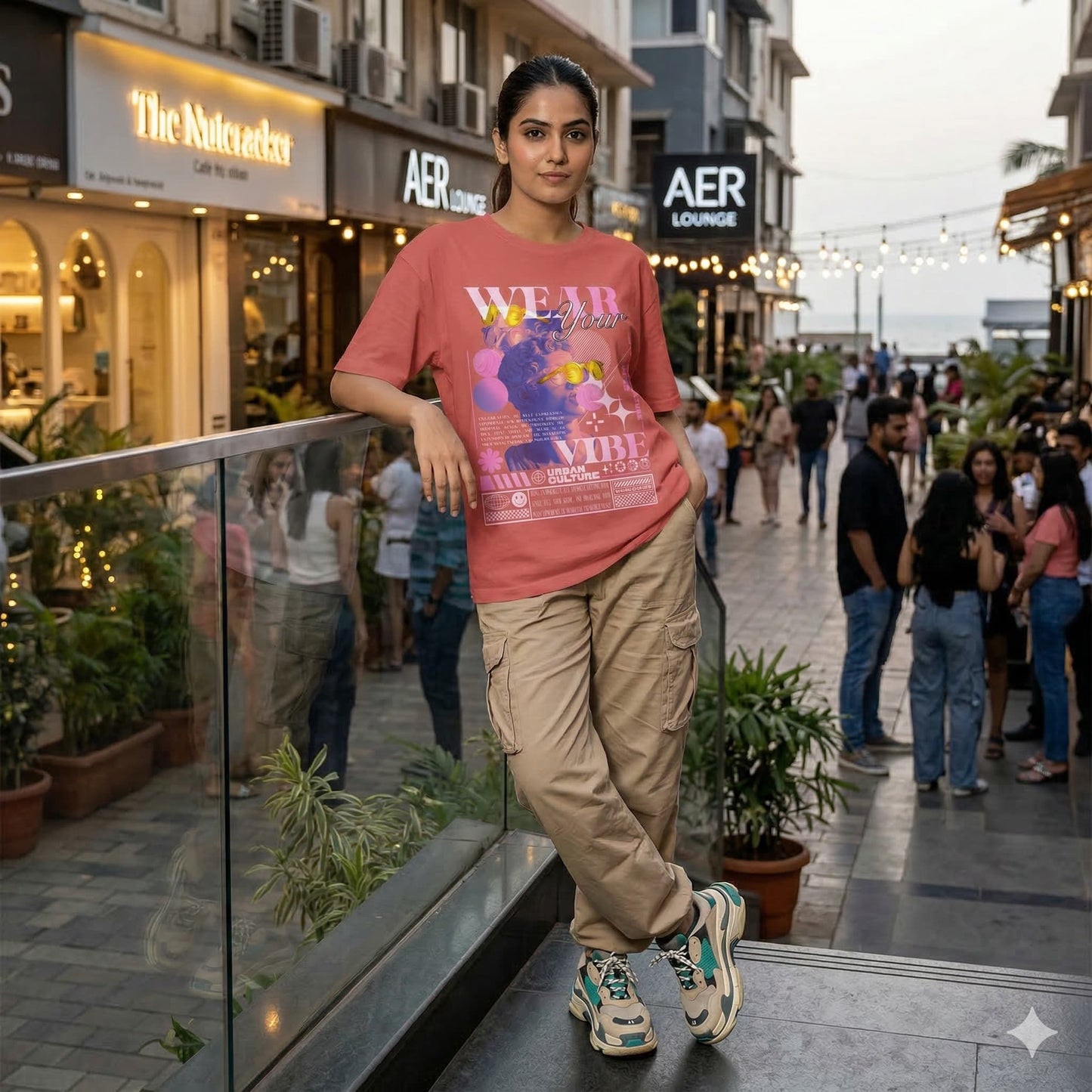 Women's Dusty Rose Oversized Round Neck T-shirts