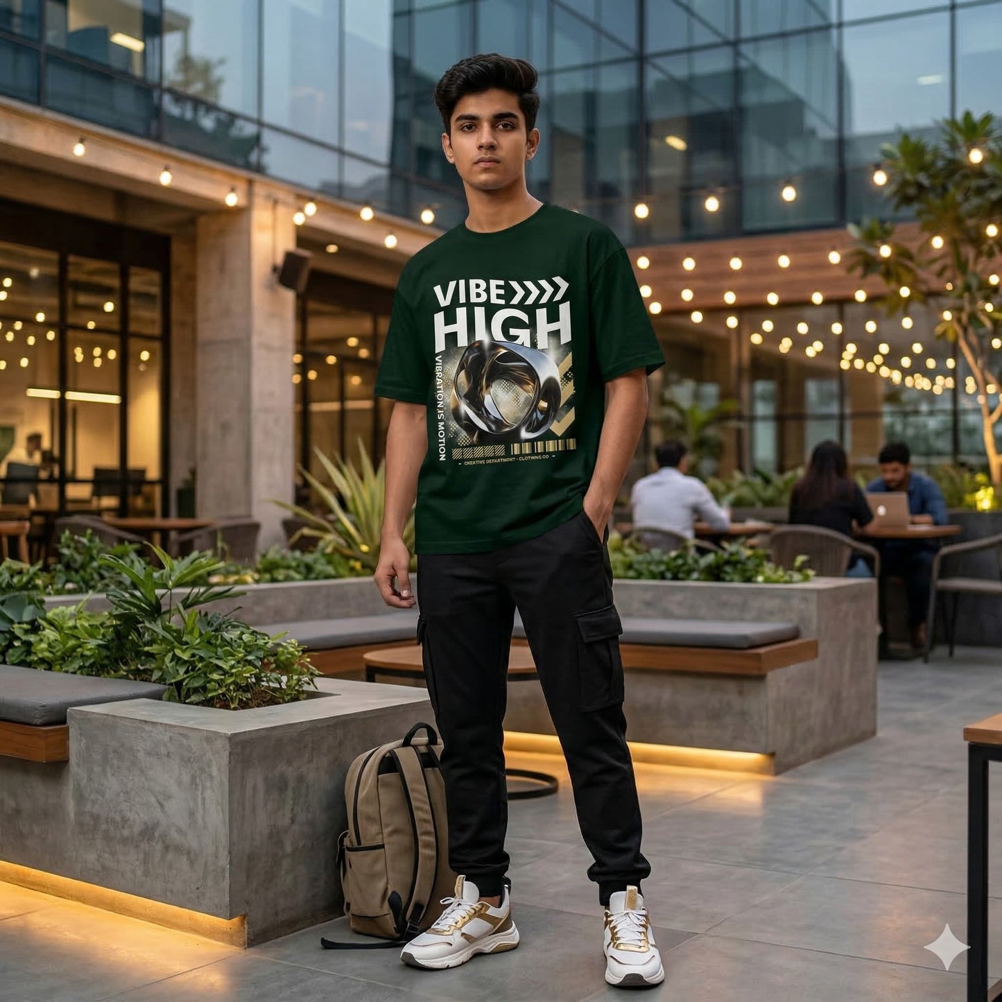 Men's Bottle Green Oversized Round Neck T-shirts