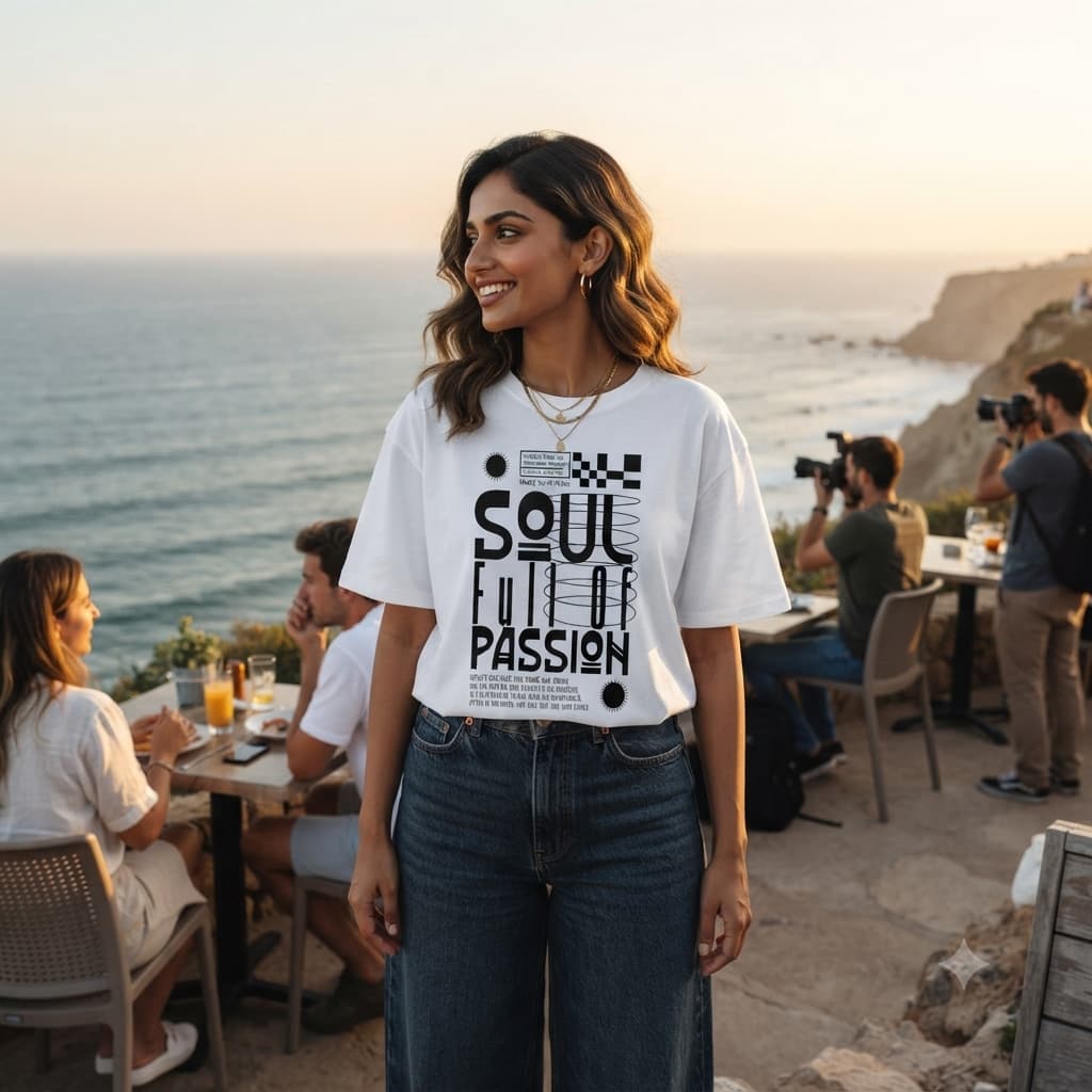 Women's White Oversized Round Neck T-shirt