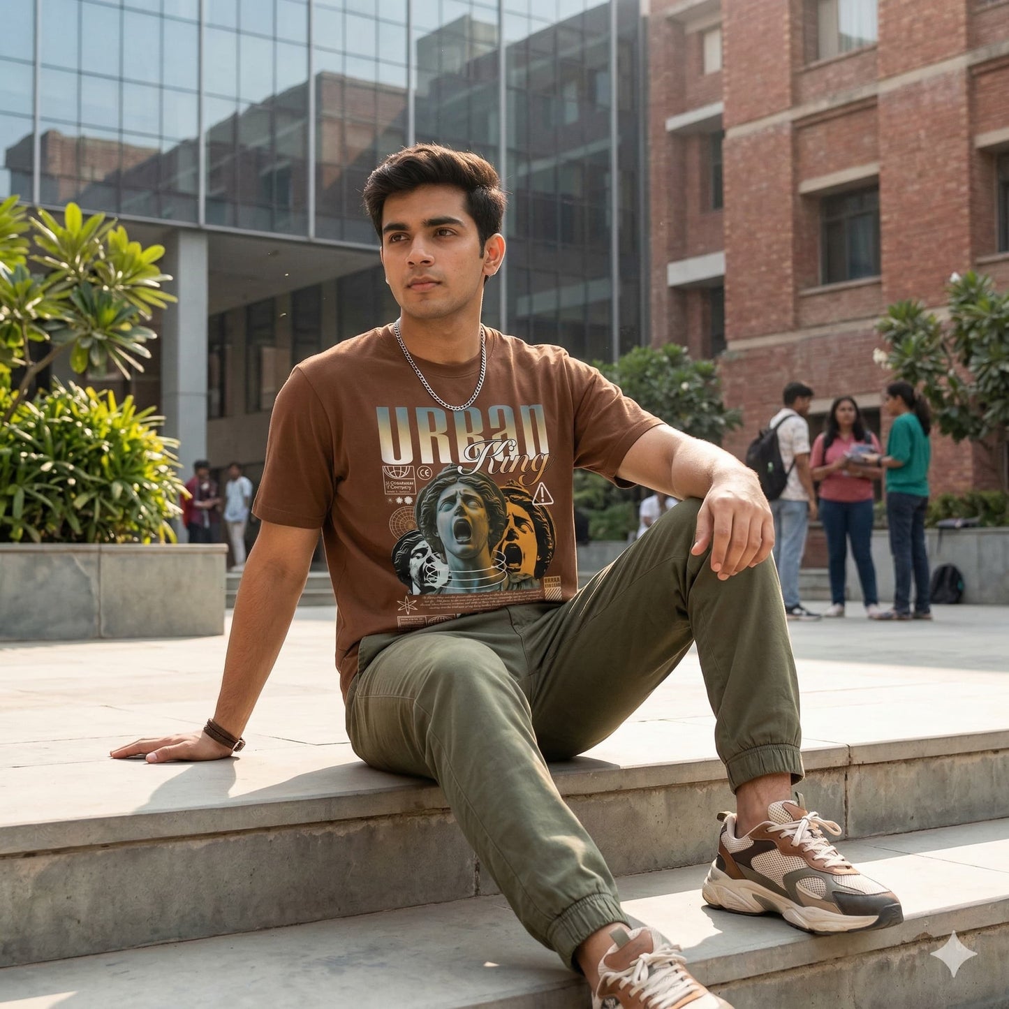 Men's Coffee Brown Round Neck T-shirts