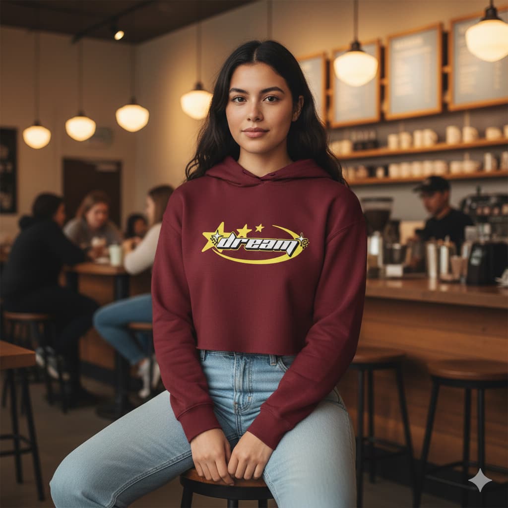 WOMENS MAROON CROP HOODIES