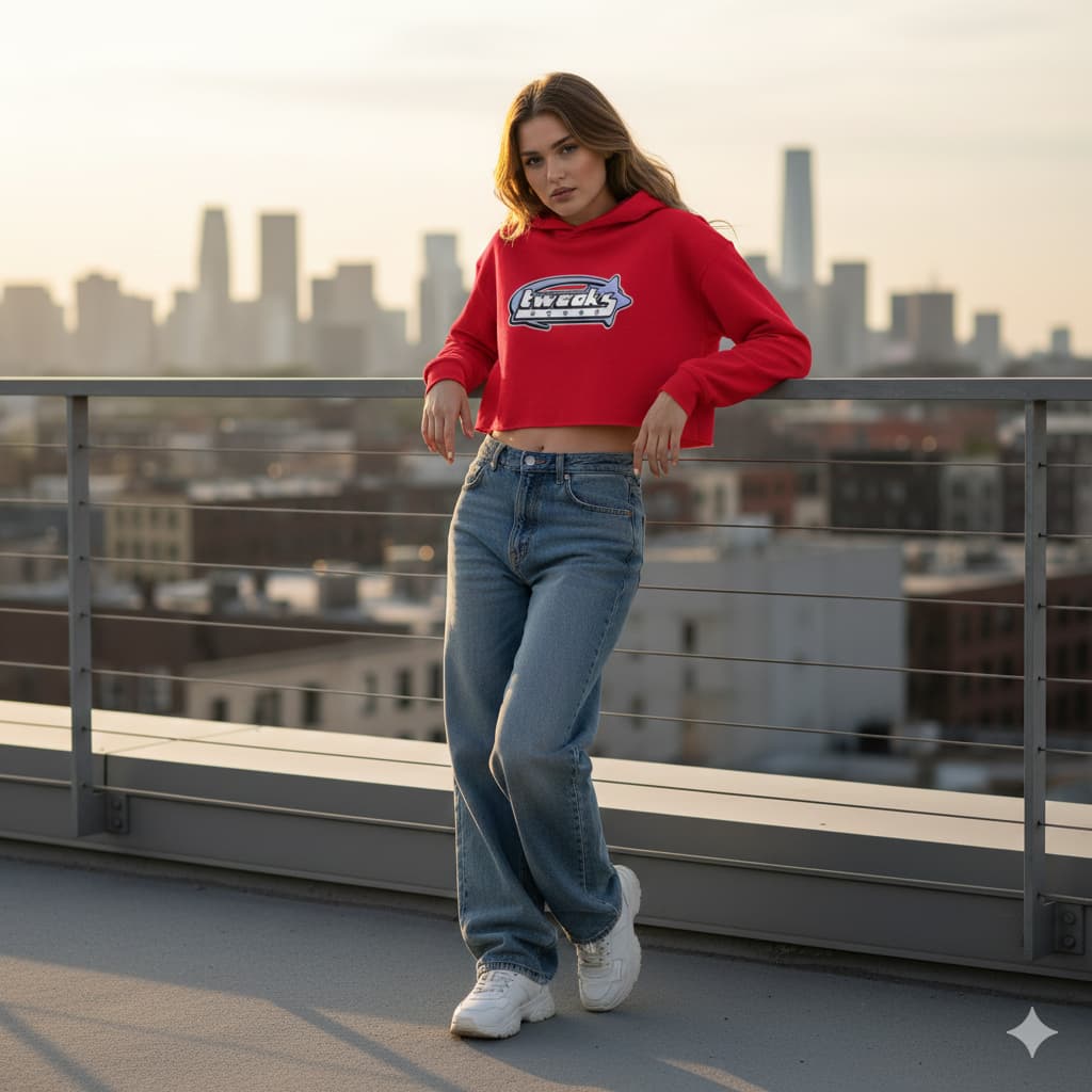 WOMENS RED CROP HOODIES