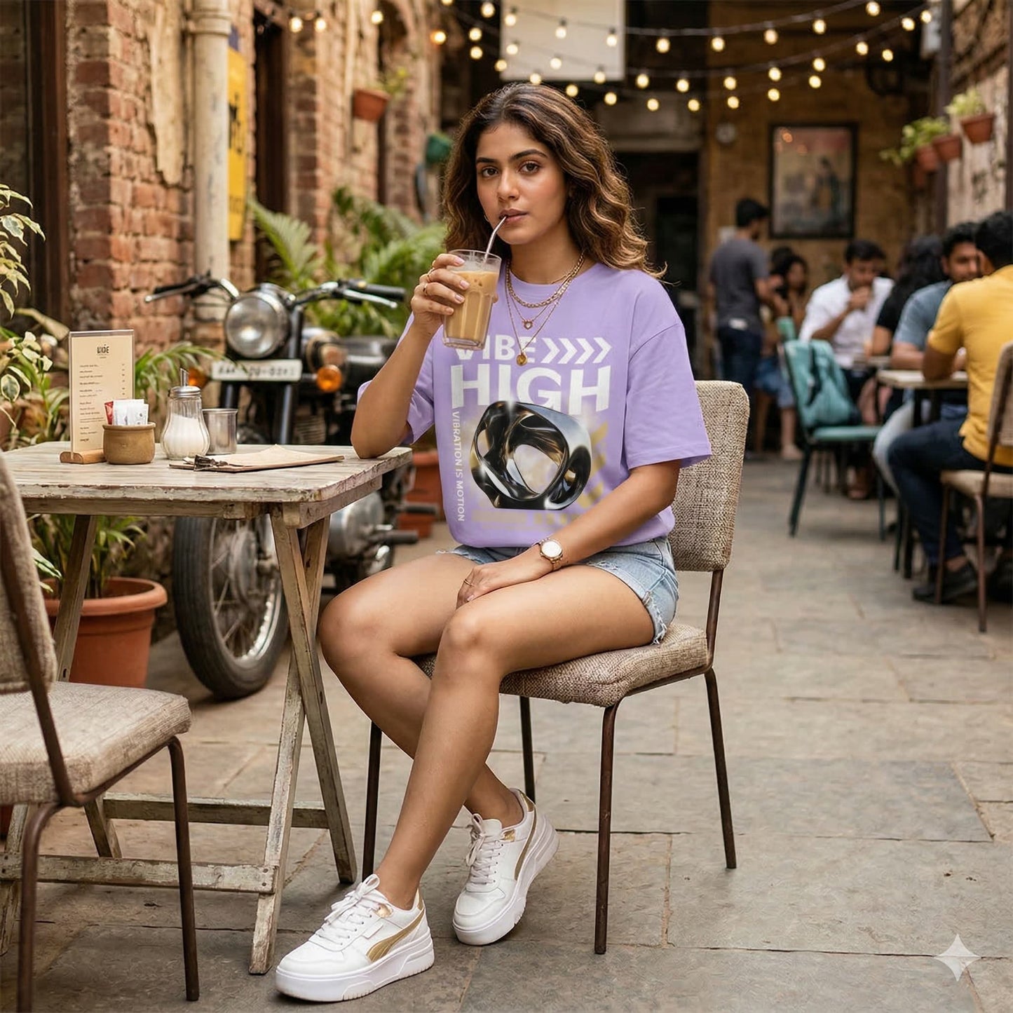 Women's Iris Lavender Oversized Round Neck T-shirts