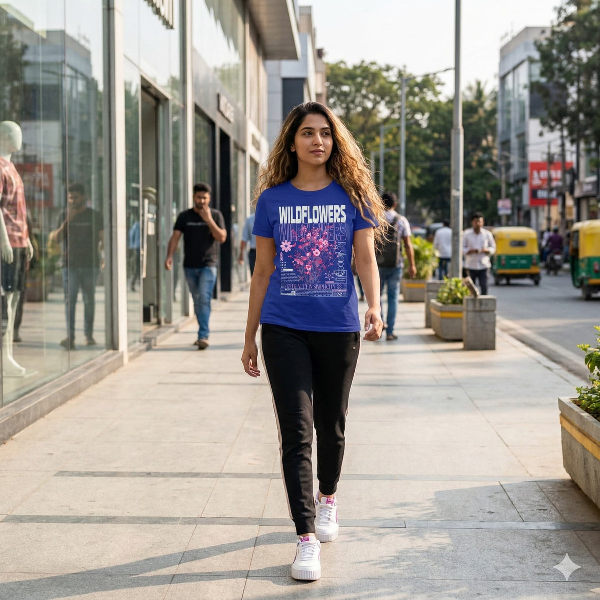 Karavirs® Wildflowers Royal Blue graphic tee for men India