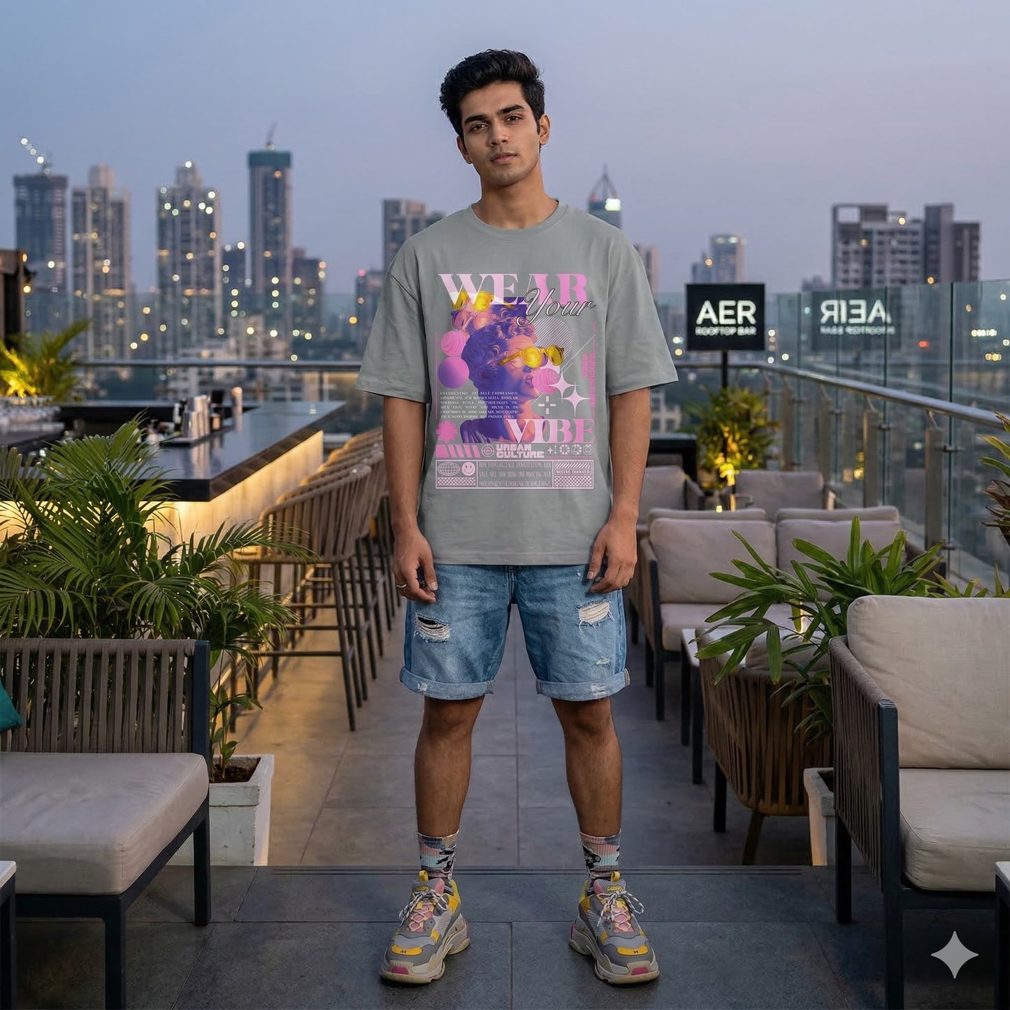 Men's Silver Frost Oversized Round Neck T-shirts