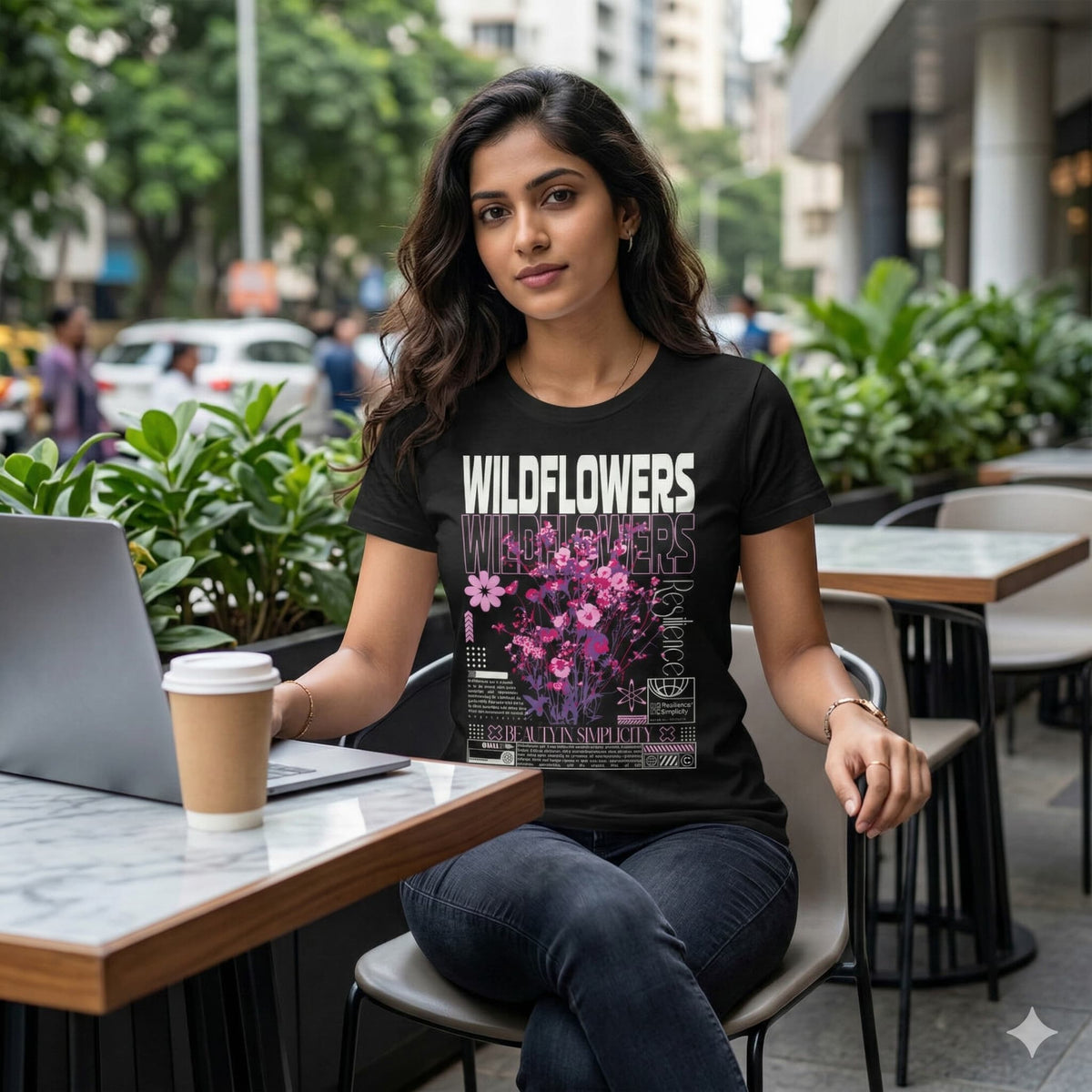 Karavirs® Wildflowers Black graphic tee for men India