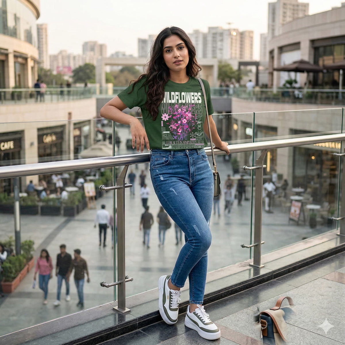 Karavirs® Wildflowers Olive Green graphic tee for men India