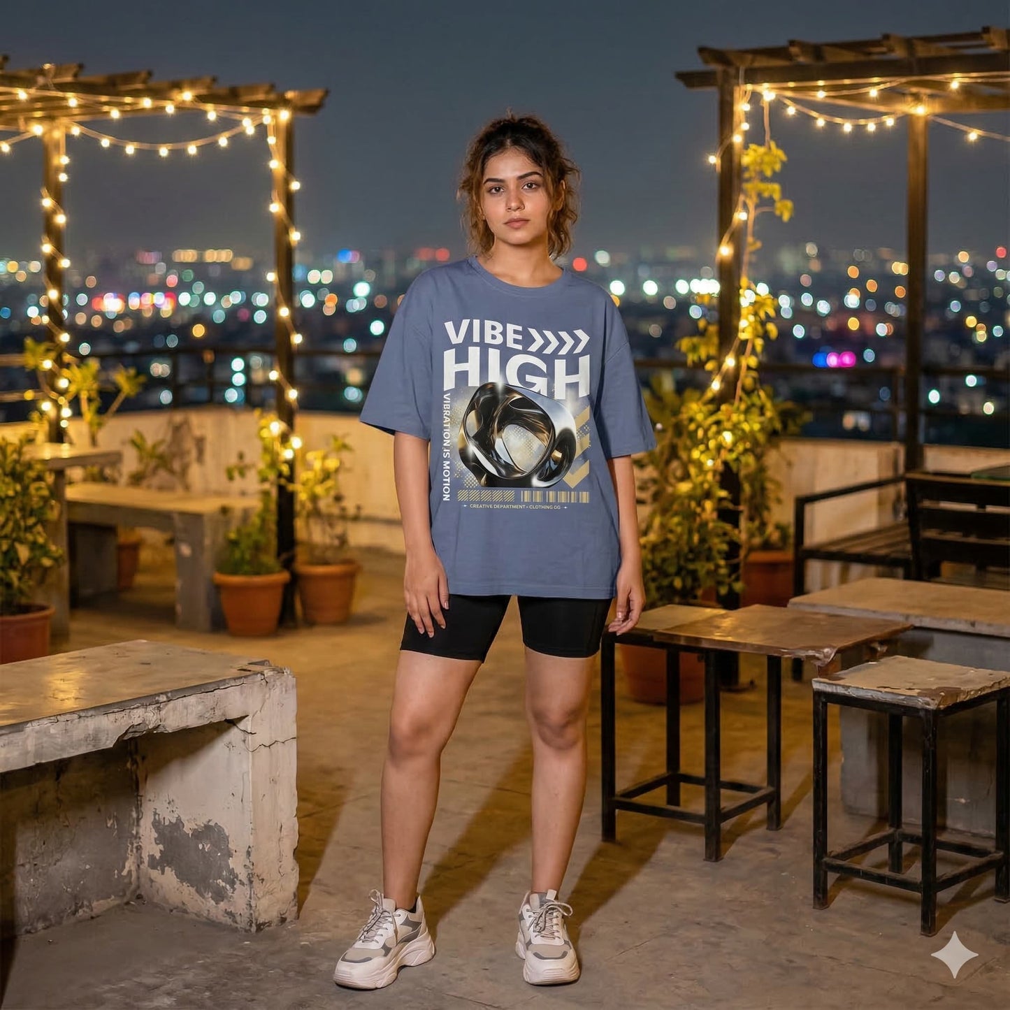 Women's Steel Grey Oversized Round Neck T-shirts