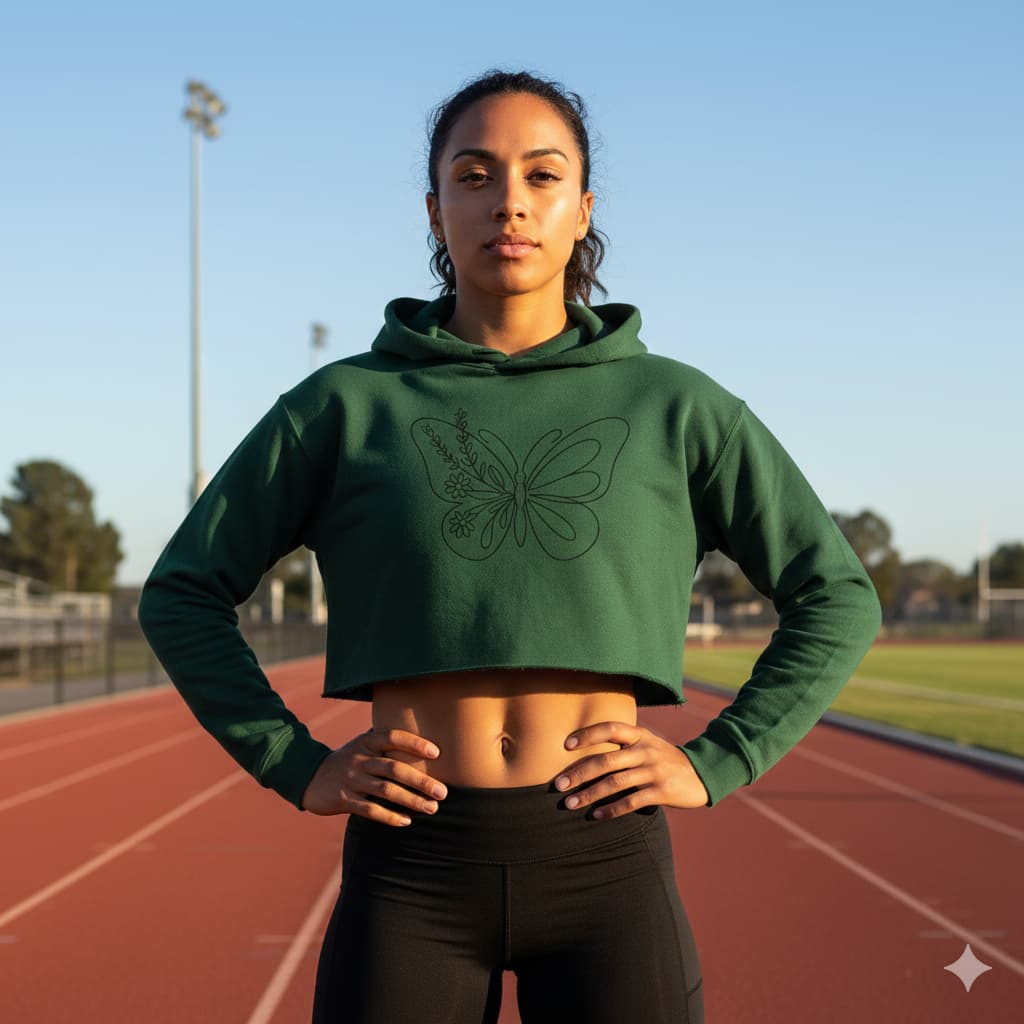 WOMENS OLIVE GREEN CROP HOODIES