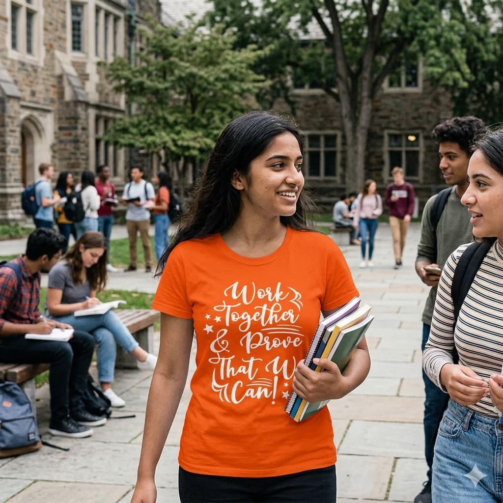 Women's Orange Round Neck T-shirt